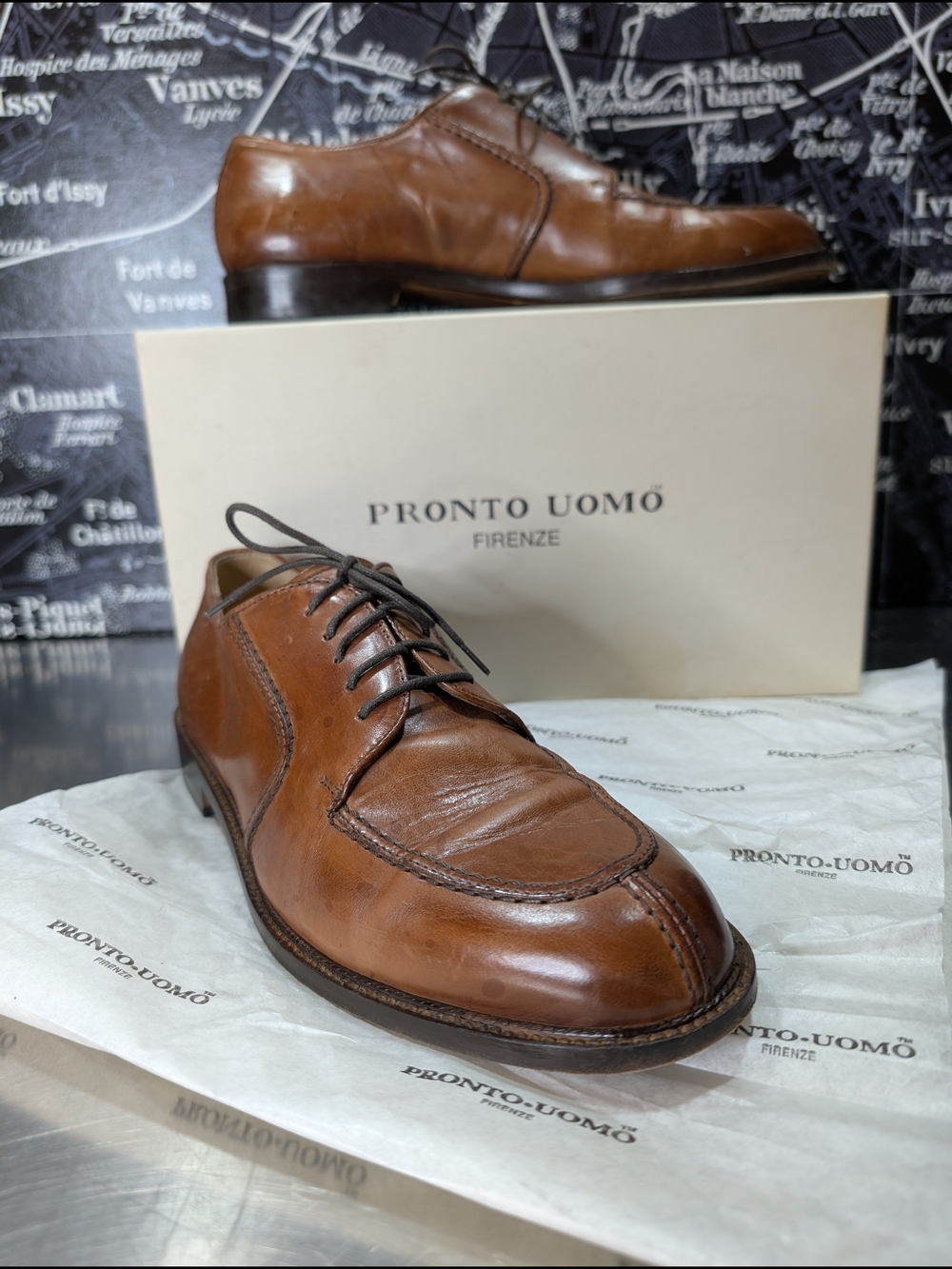 Pronto Uomo Brown Leather Derby Shoes